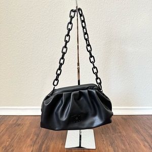 BADGLEY MISCHKA Black Vegan Leather Shoulder Bag Metal Chain Handle